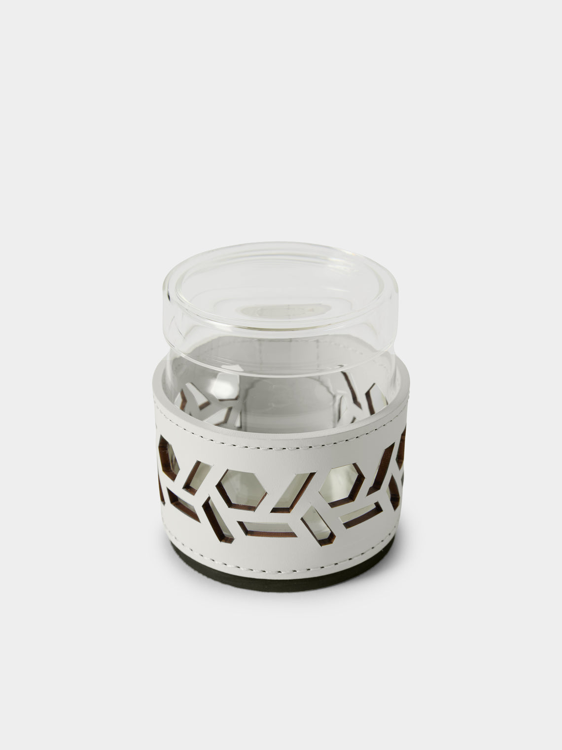 RUDI - Fiordaliso Glass and Leather Sugar Bowl with Spoon - White - ABASK
