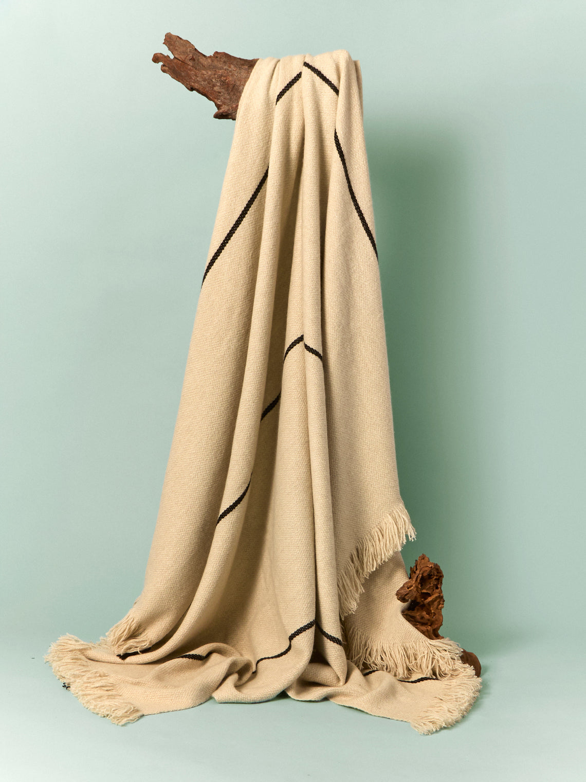 Otherways - 3 Lines Handwoven Yak Blanket (79in/2m) - Cream - ABASK