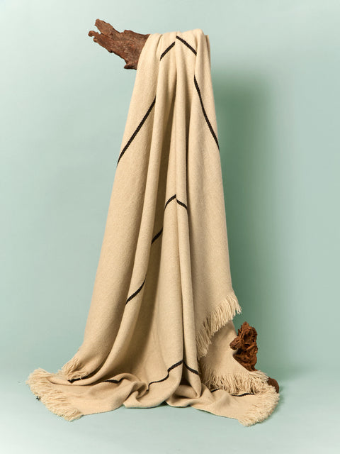 Otherways - 3 Lines Handwoven Yak Blanket (79in/2m) - Cream - ABASK