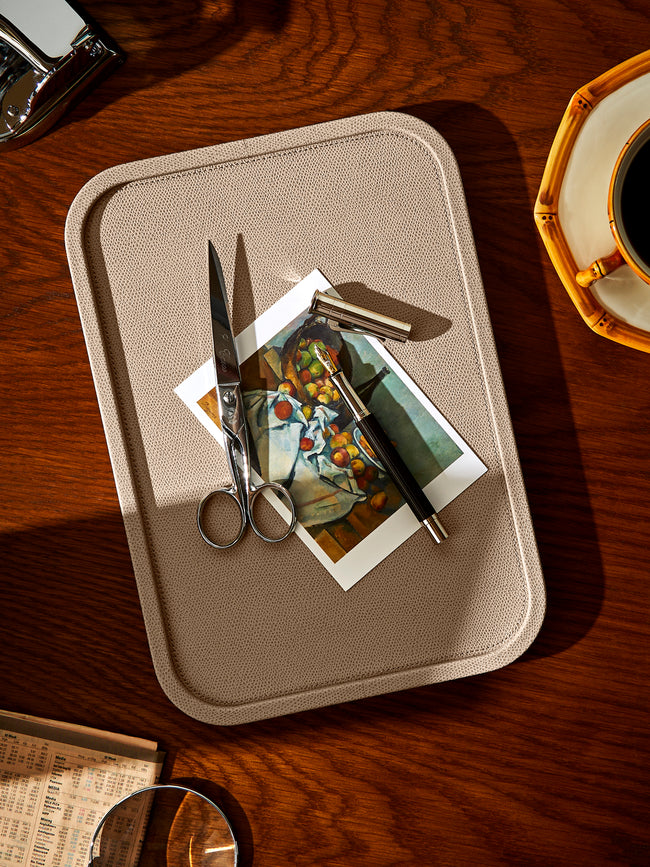 Giobagnara - Arcobaleno Leather Tray (12.5in/31.5cm) - Beige - ABASK