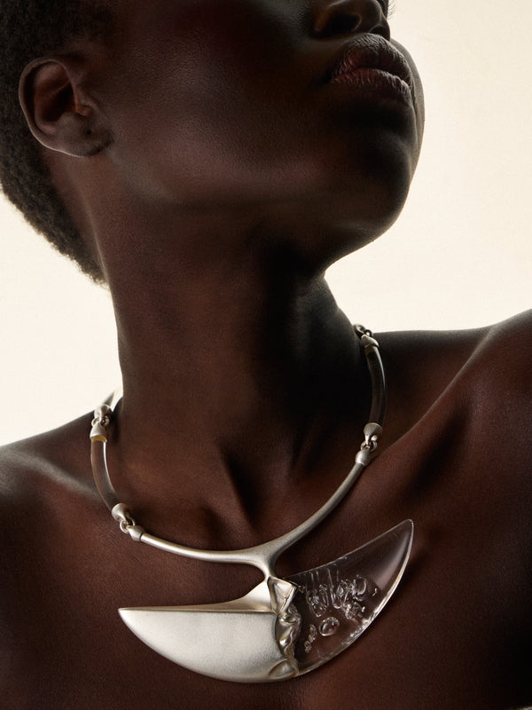 Mahnaz Collection - Women's Vintage 1960 Björn Weckström for Lapponia Finnish Silver and Resin Collar - Silver - ABASK