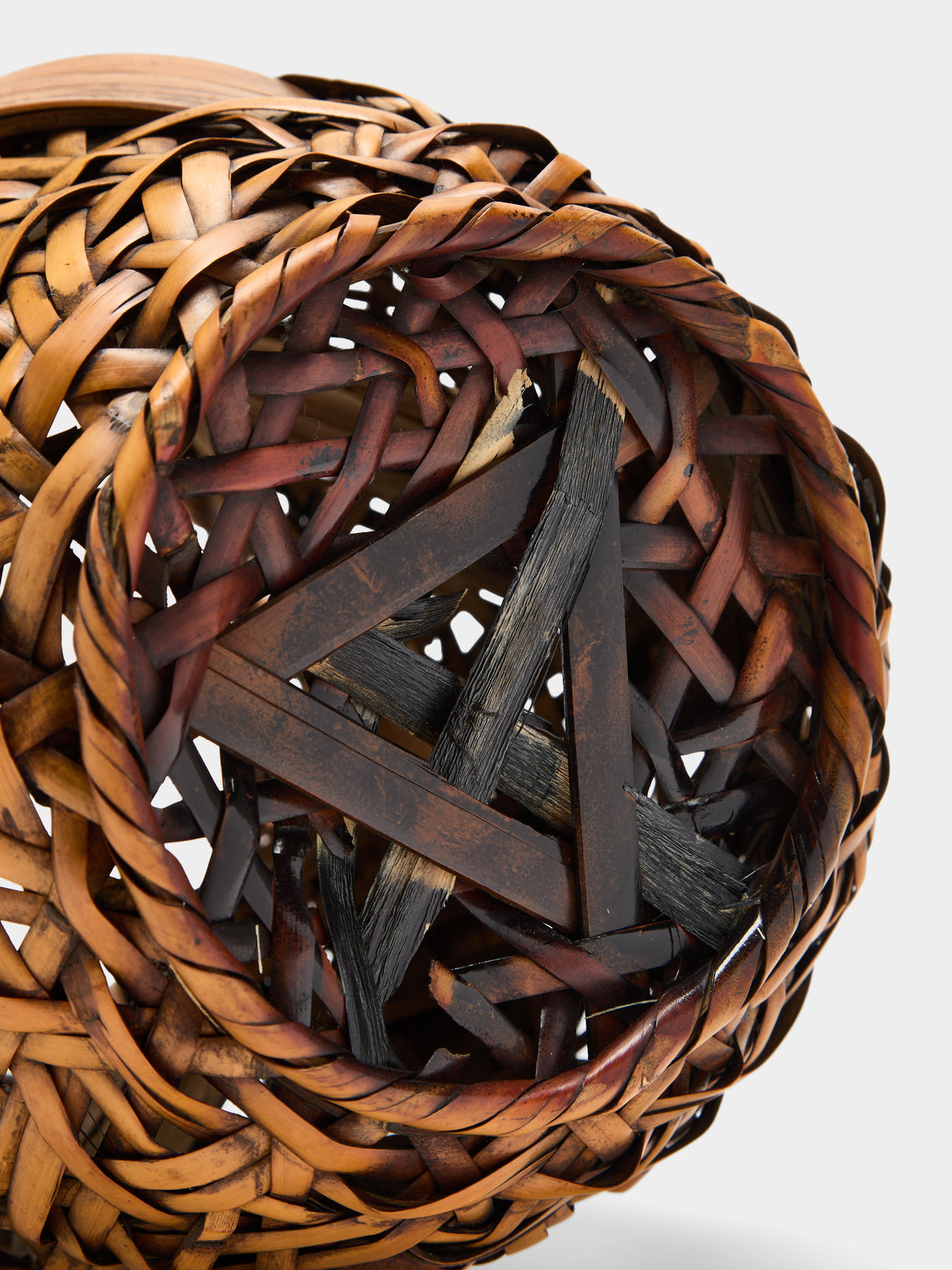 Antique and Vintage - Mid-Century Japanese Bamboo Ikebana Basket - Brown - ABASK