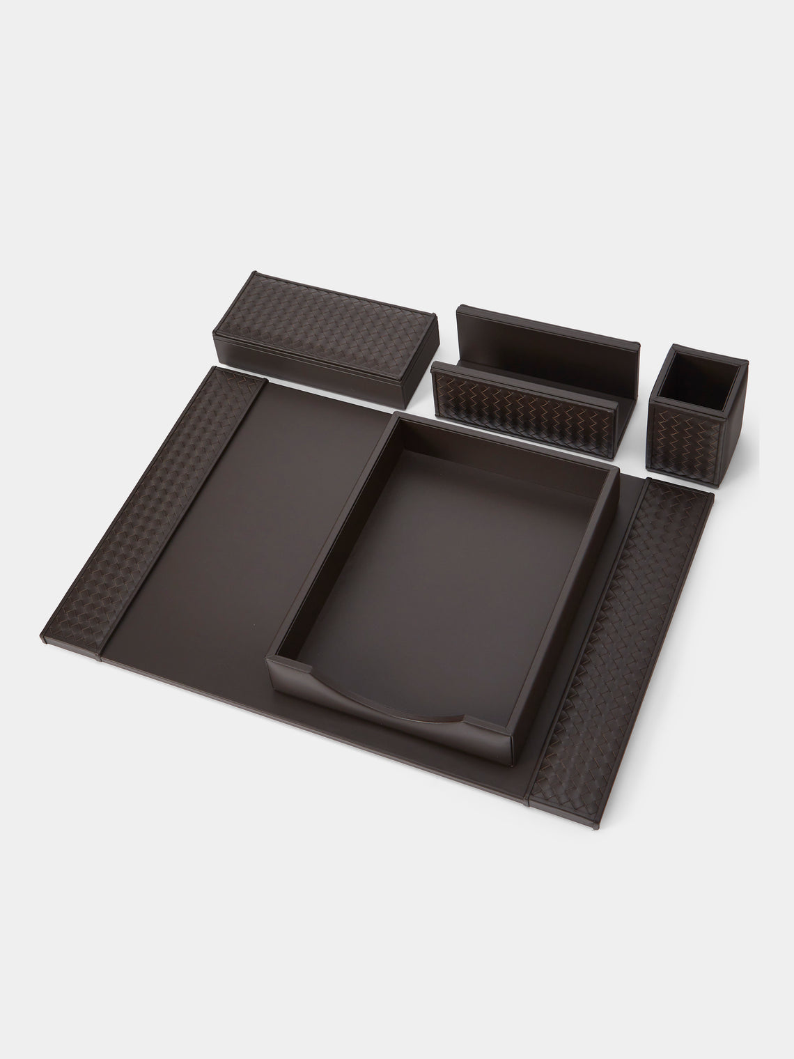 Riviere - Woven Leather Desk Set - Brown - ABASK
