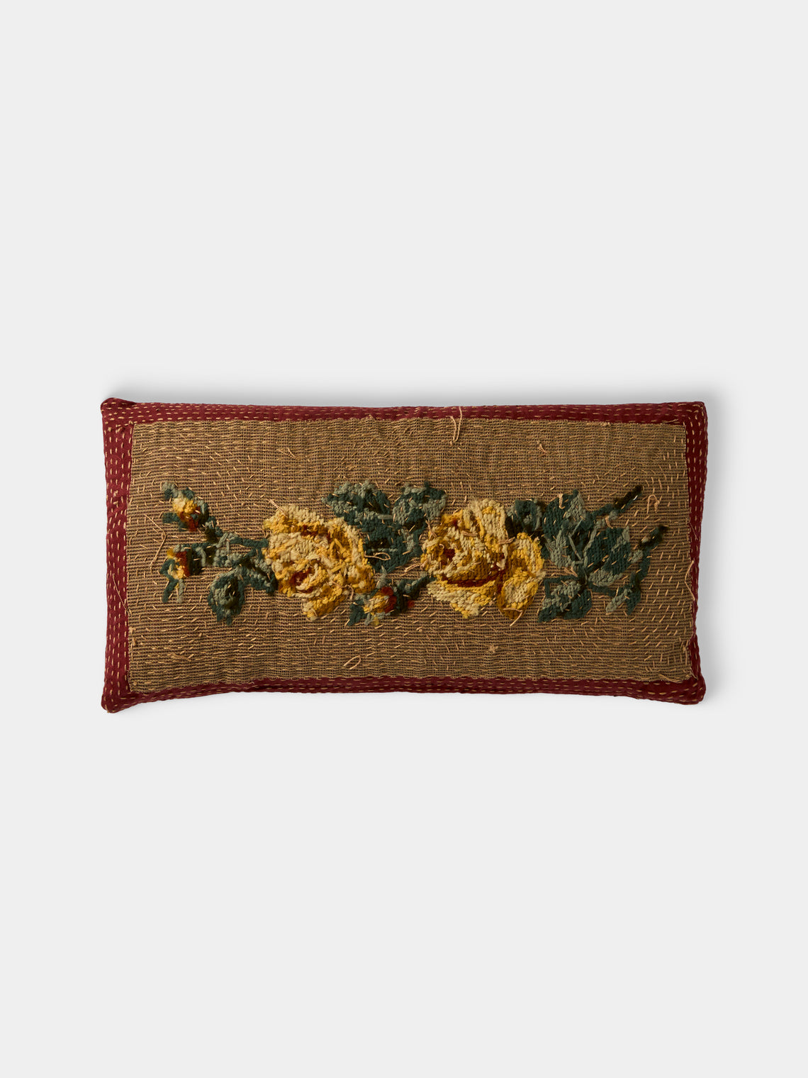By Walid - 1920s Needlepoint Wool and Damask Cushion (17.5in/45cm) - Multiple - ABASK - 
