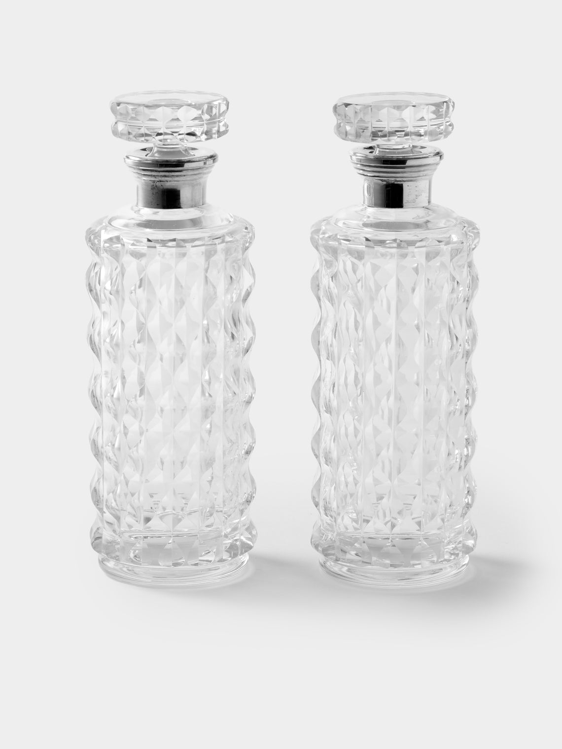 Antique and Vintage - 1930s Art Deco Crystal and Solid Silver Decanters (Set of 2) - Clear - ABASK - 
