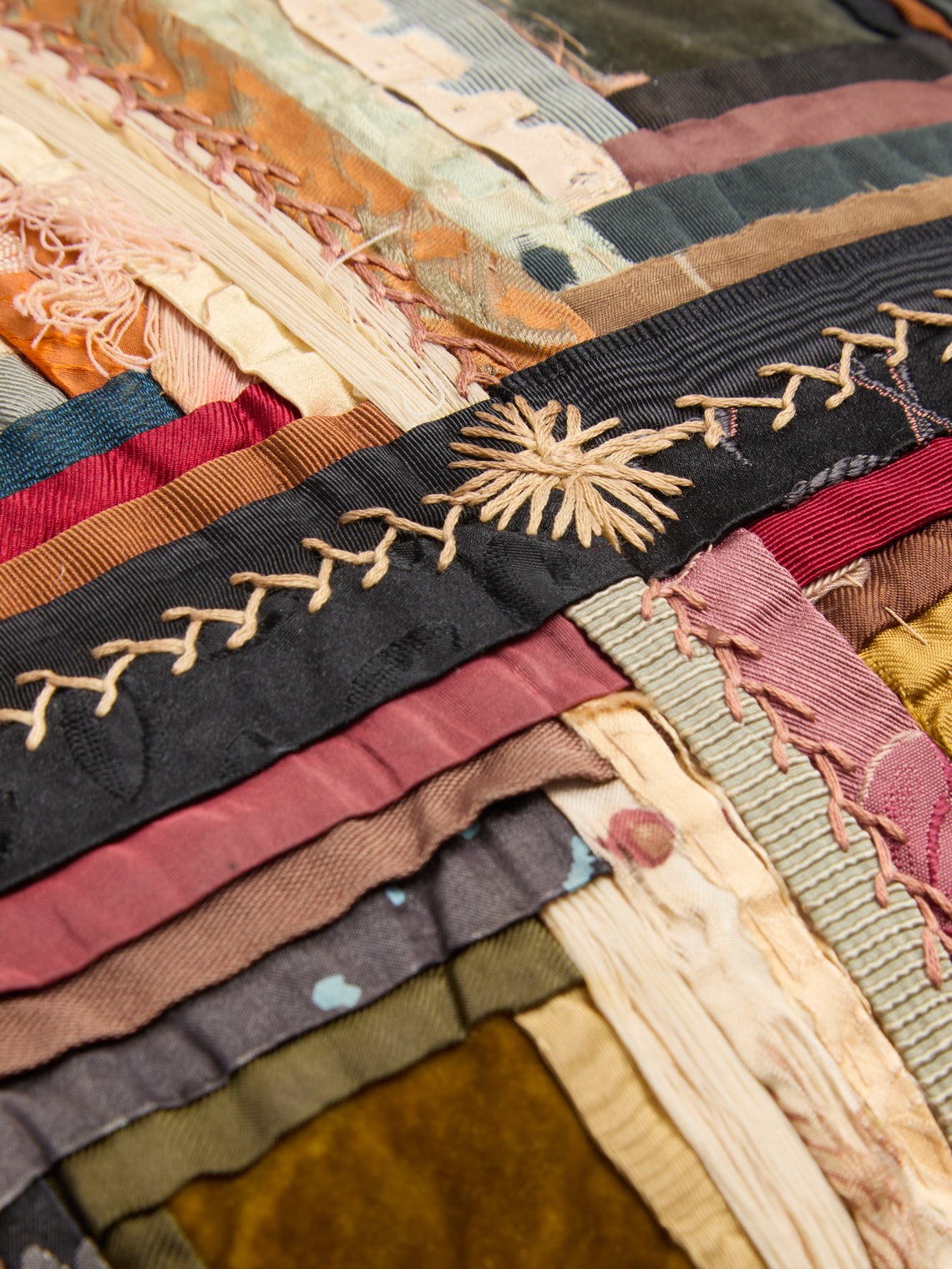 By Walid - 19th-Century Log Cabin Patchwork Damask Cushion (19.5in/50cm) - Multiple - ABASK