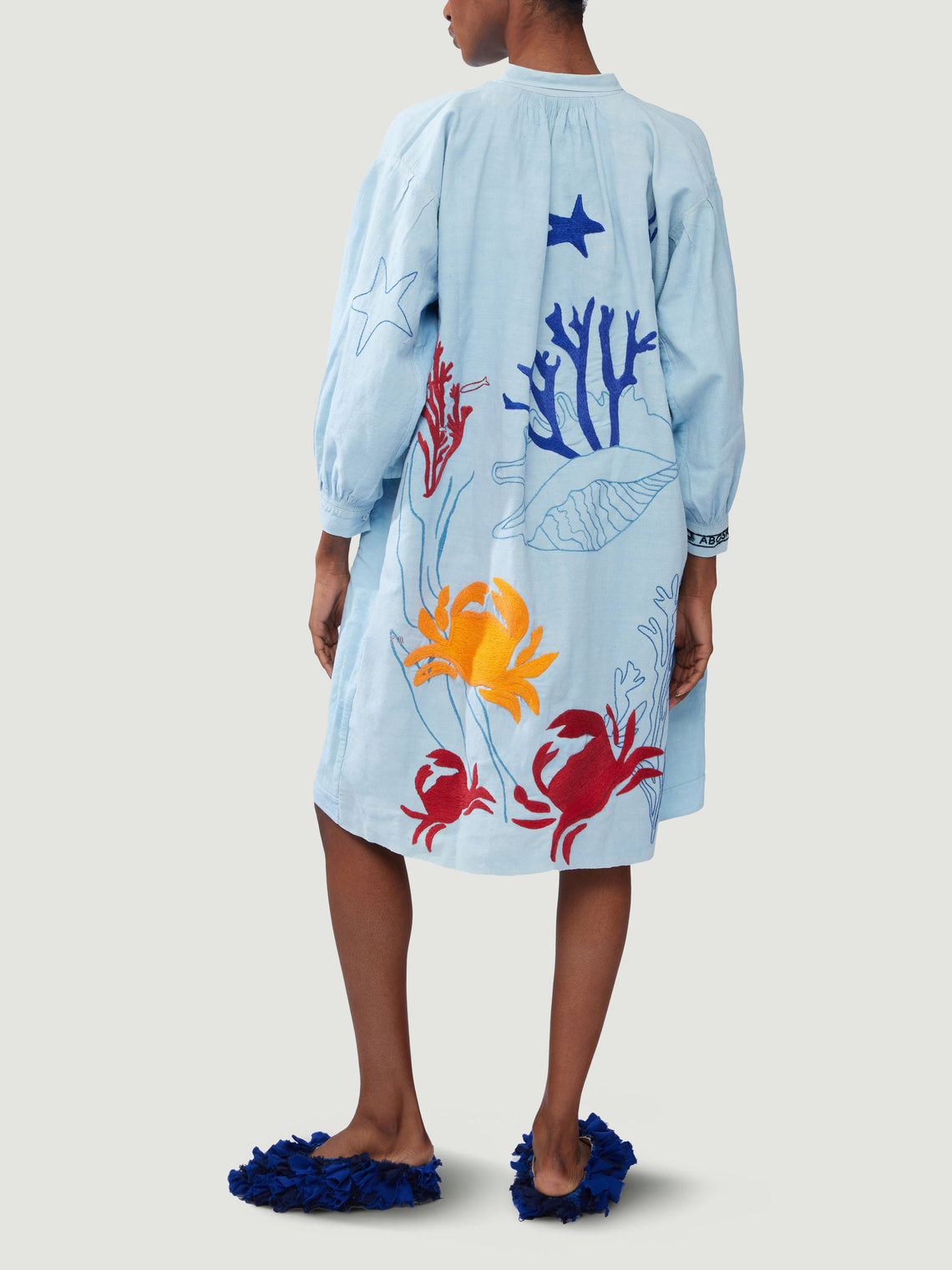 Kilometre Paris - The Sea Hand-Embroidered Linen Dress | One Size - Light blue - ABASK