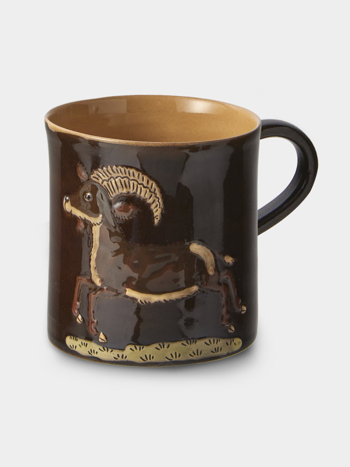Poterie d’Évires - Animals Hand-Painted Ceramic Mugs (Set of 4) - Dark Brown - ABASK