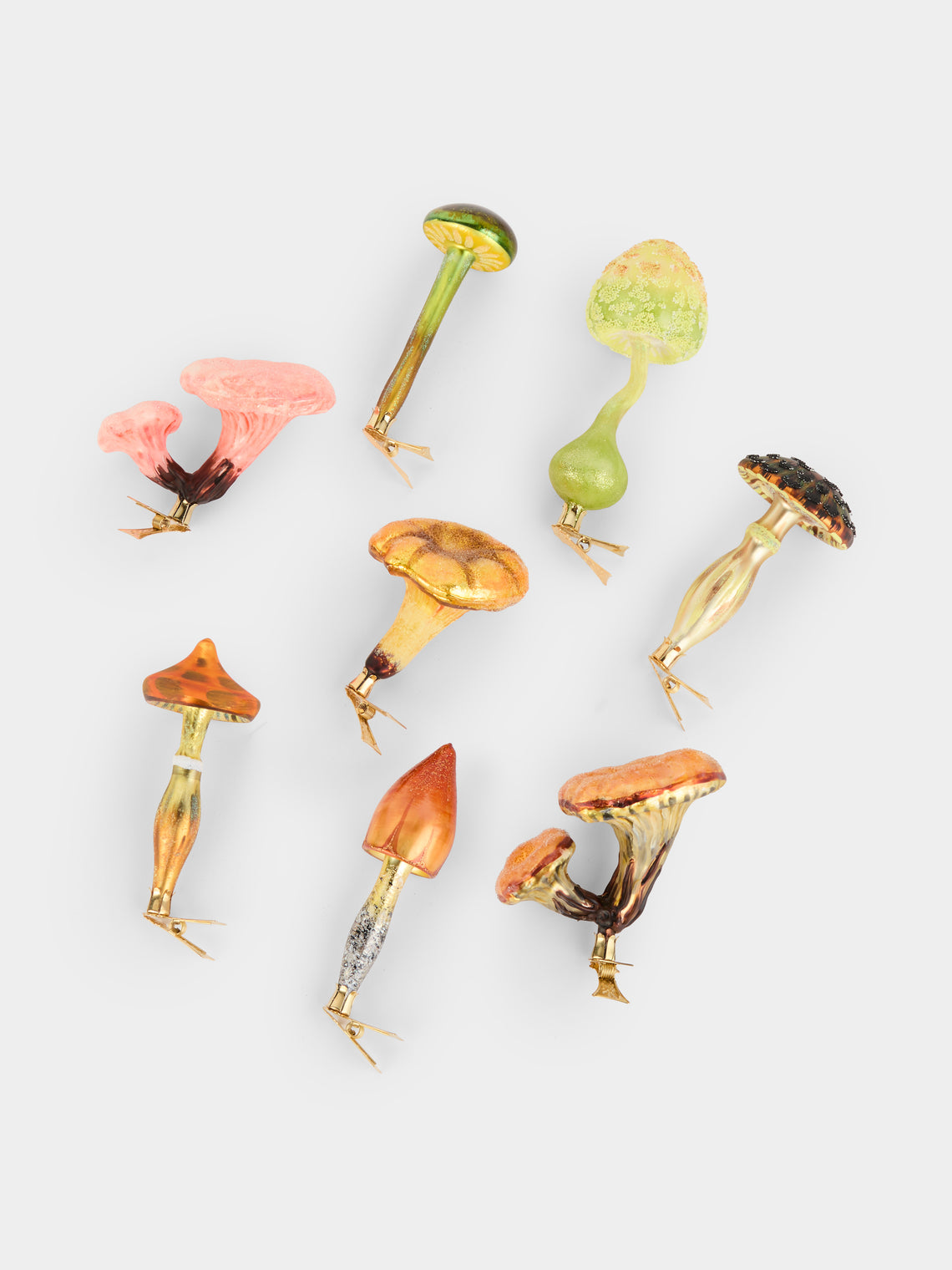 ABASK Decorations - Psychedelic Mushrooms Hand-Blown Glass Clip-On Tree Decorations (Set of 8) - Multiple - ABASK