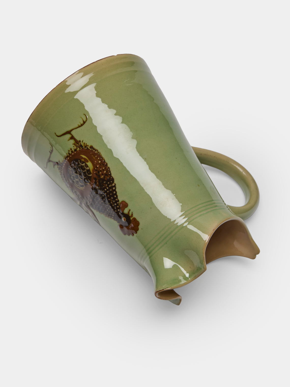 Poterie d’Évires - Chickens Hand-Painted Ceramic Large Milk Jug - Green - ABASK