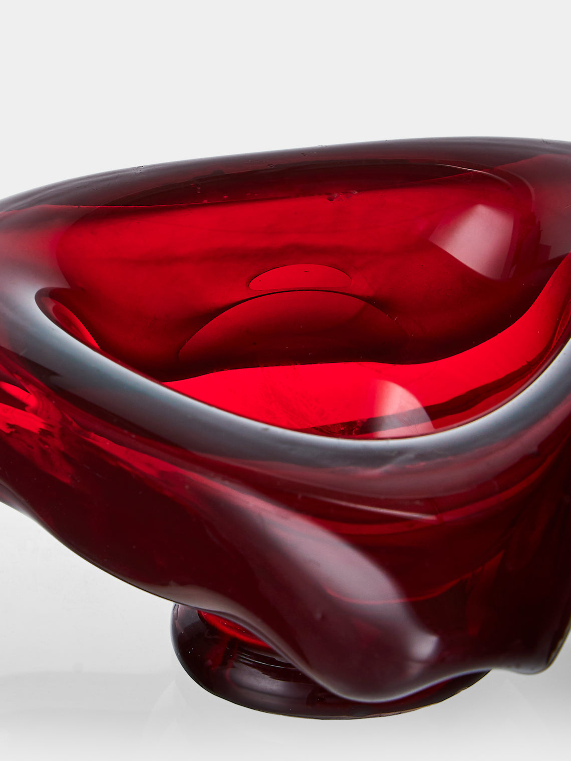 Antique and Vintage - Mid-Century Glass Ashtray - Red - ABASK