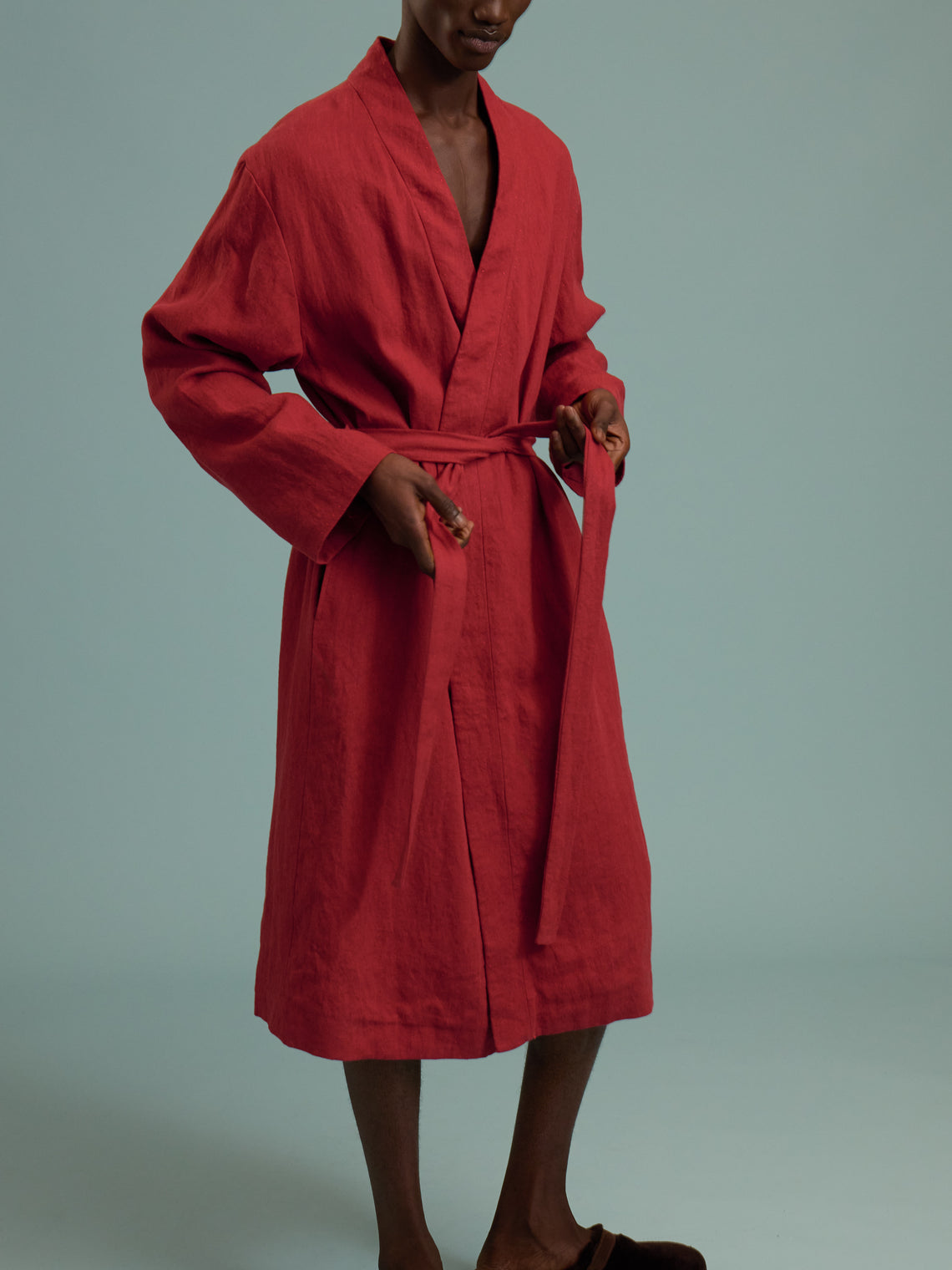 Considered Objects - Dots and Lines Hand-Stitched Silk Robe - Red - ABASK