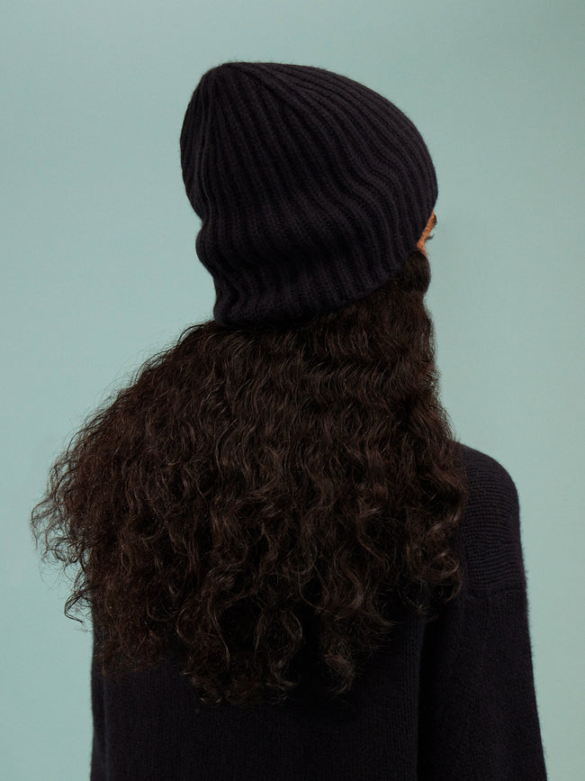 Dusan - Knitted Cashmere Beanie | One Size - Navy - ABASK
