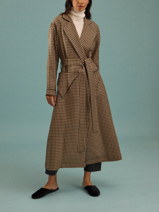 Emilia Wickstead - Wool Houndstooth Robe - Camel - ABASK