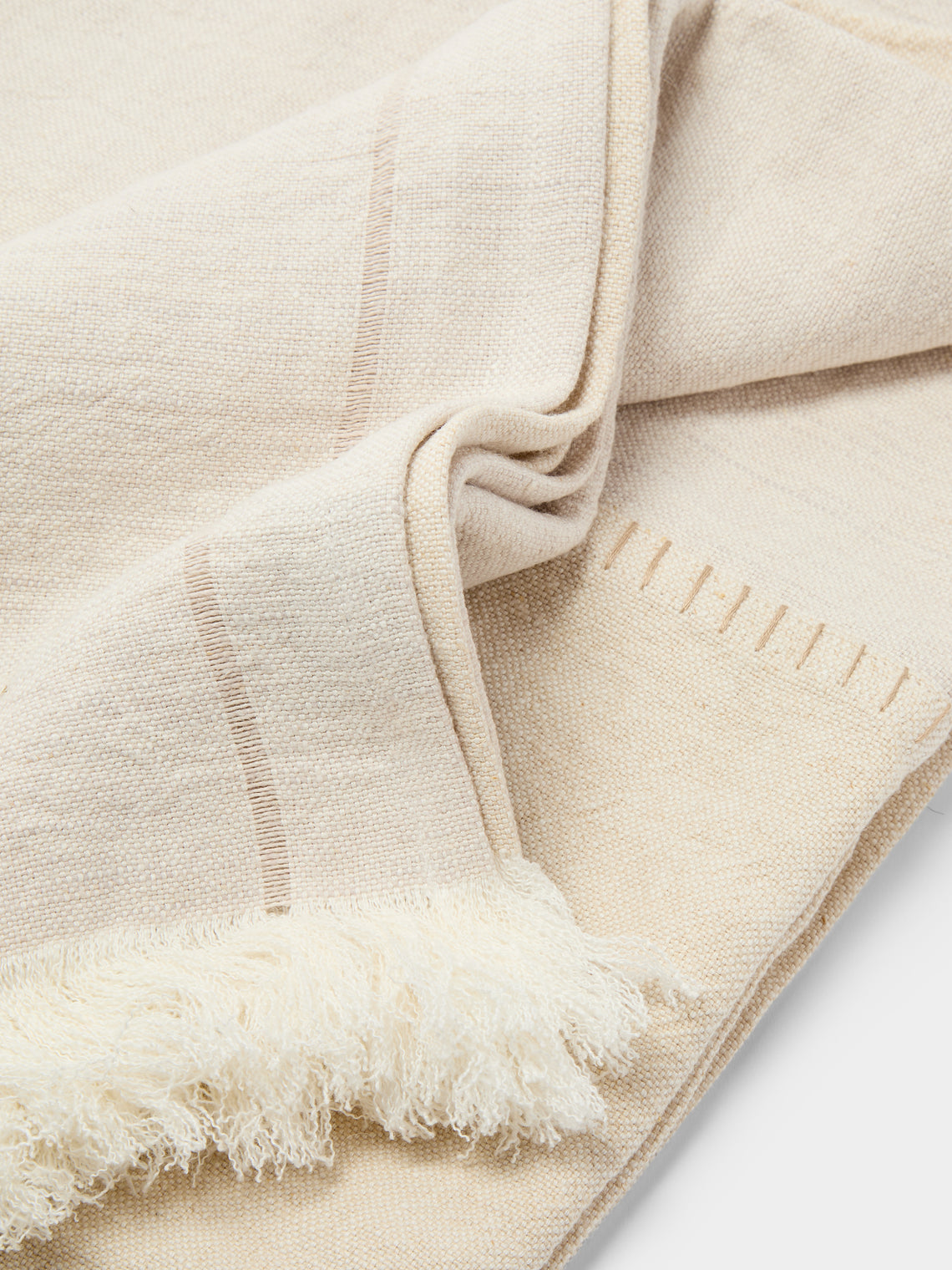 de Le Cuona - Haiku Linen Paneled Throw (94.5in/2.4m) - Cream - ABASK