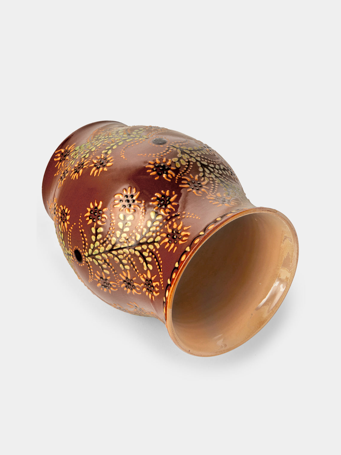 Poterie d’Évires - Flowers Hand-Painted Ceramic Vase (8in/20cm) - Light Brown - ABASK