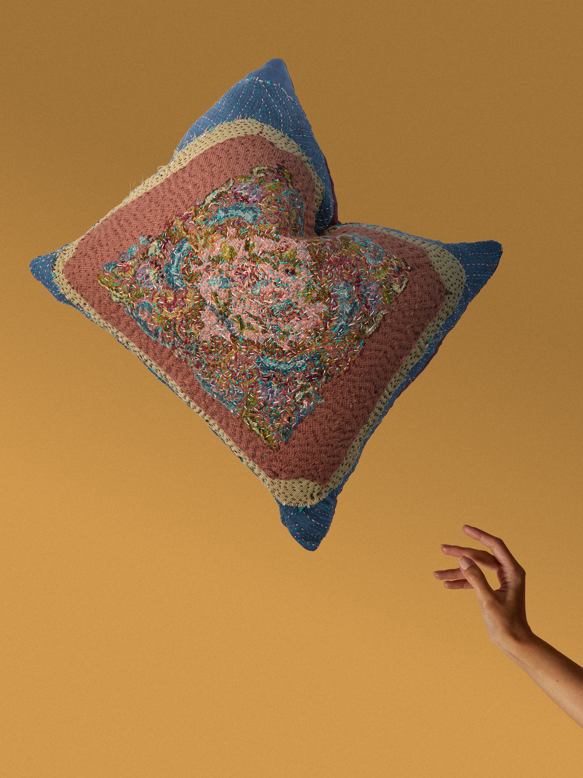 By Walid - 19th-Century Needlepoint Wool and Damask Cushion (24.5in/62cm) - Multiple - ABASK