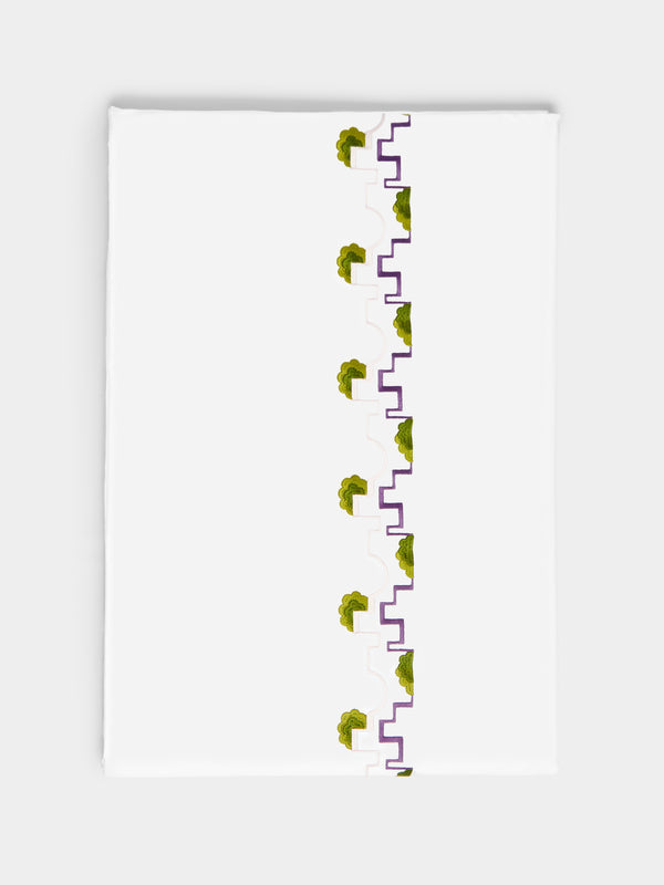 Loretta Caponi - Geometric Hand-Embroidered Cotton King-Size Duvet Cover - White - ABASK - 