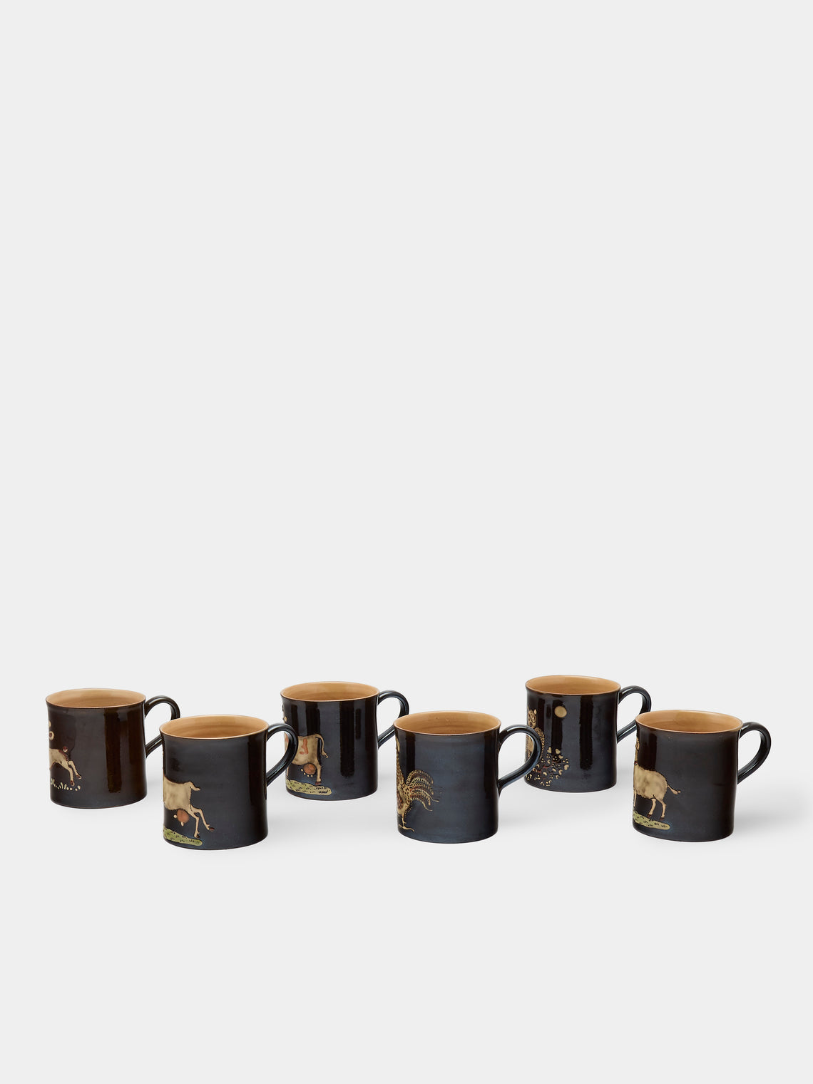 Poterie d’Évires - Safari Hand-Painted Ceramic Mugs (Set of 6) - Dark brown - ABASK