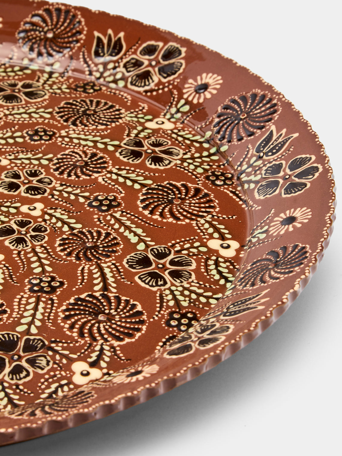 Poterie d’Évires - Flowers Hand-Painted Ceramic Extra Large Round Platter - Light brown - ABASK