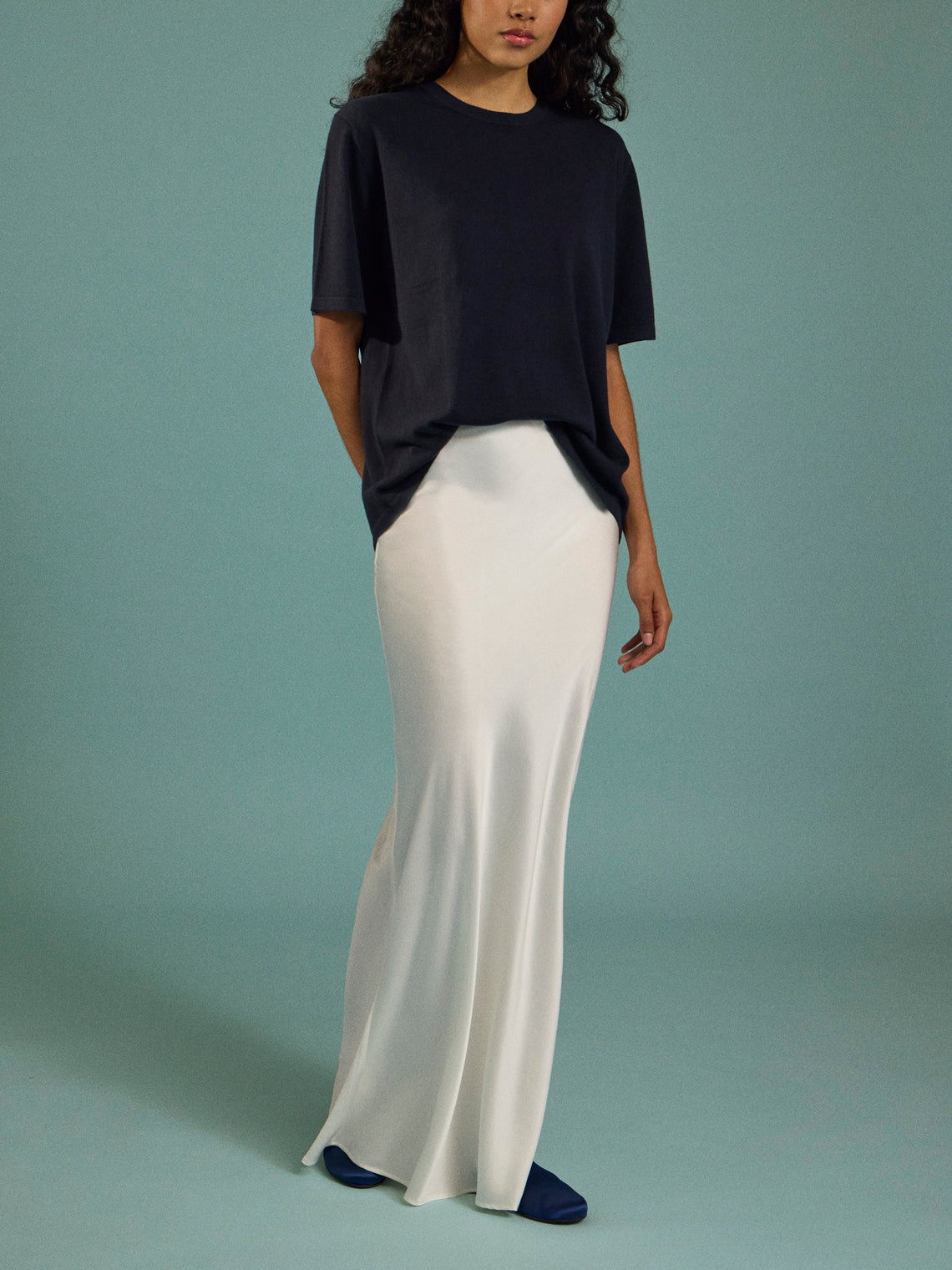 Arch4 - Golden Baby Goat Cashmere Oversized T-Shirt | Size: S - Navy - ABASK