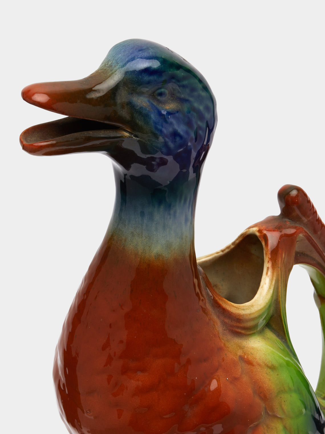 Antique and Vintage - 1930s Majolica Ceramic Duck Jug - Green - ABASK