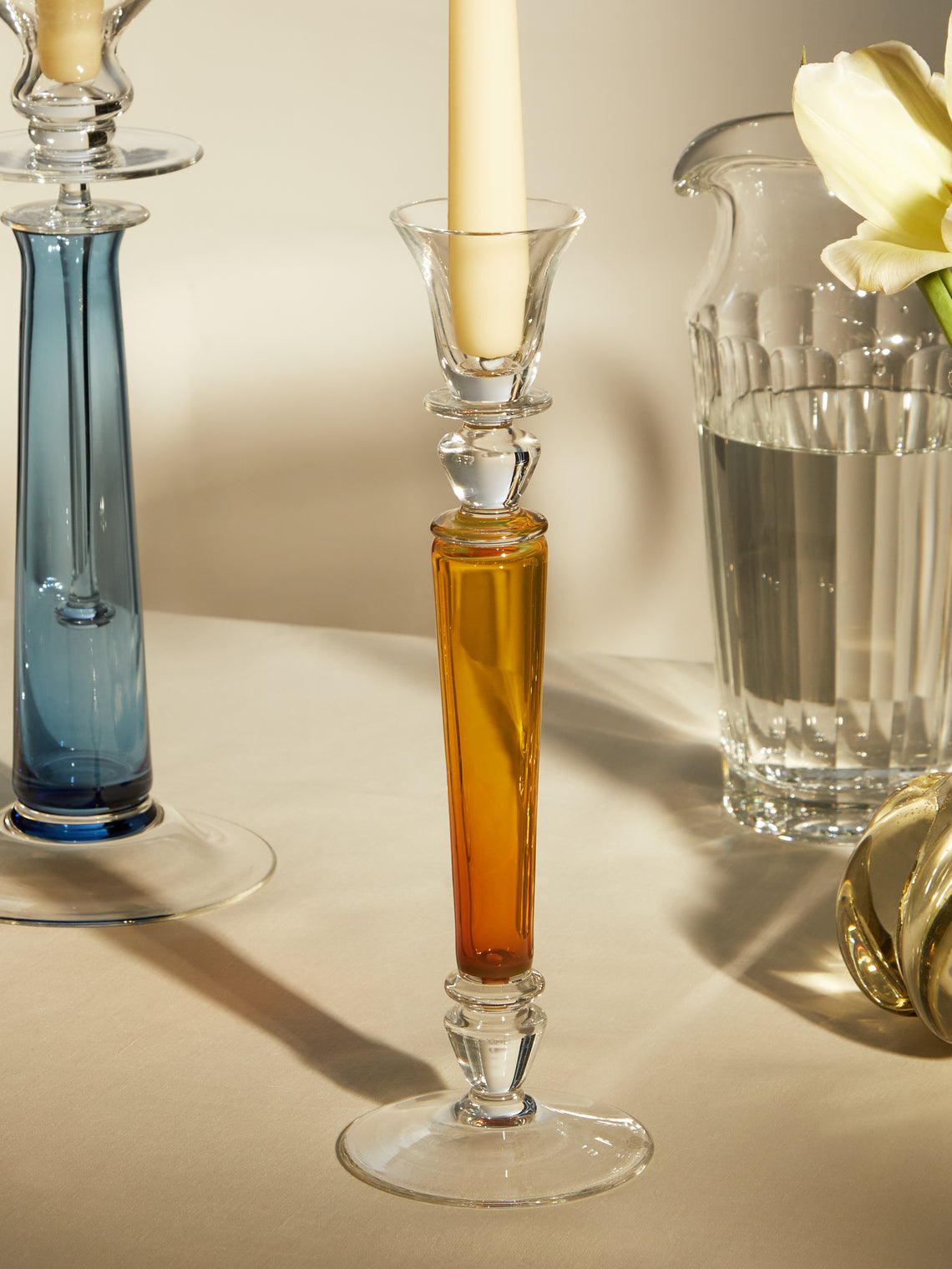 Theresienthal - Memphis Hand-Blown Crystal Candlestick (Set of 2) - Amber - ABASK