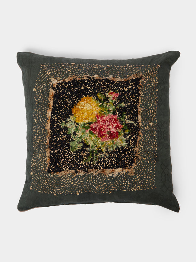 By Walid - 19th Century Floral Woollen Needlepoint Cushion -  - ABASK - 