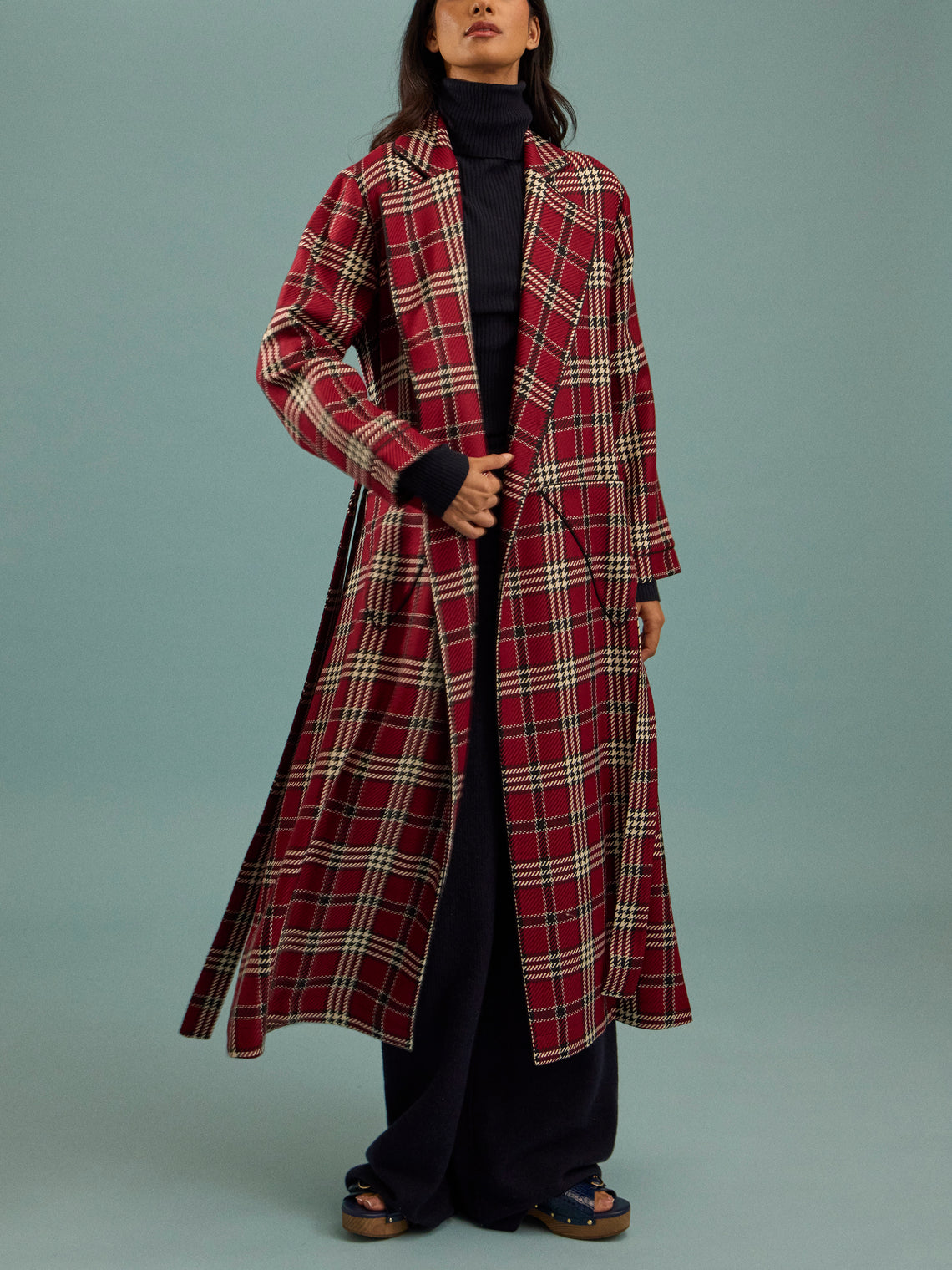 Emilia Wickstead - Wool Check Robe - Burgundy - ABASK