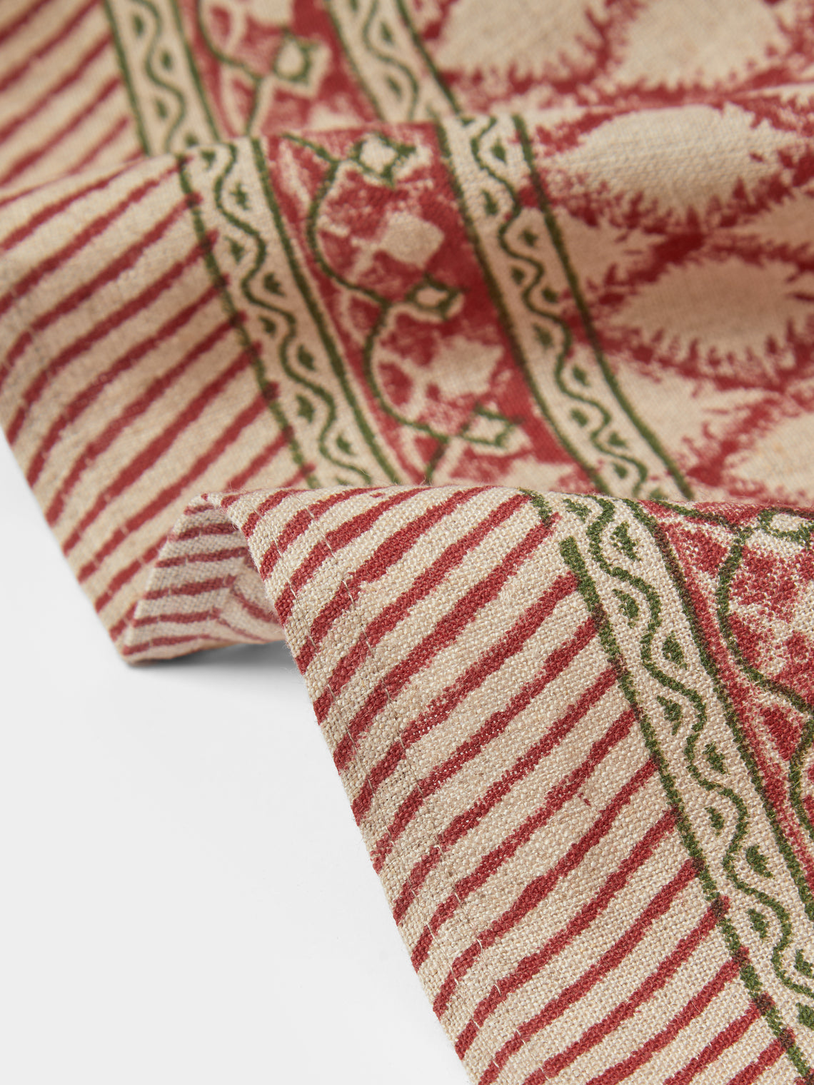 Chamois - Cypress Block-Printed Linen Rectangular Tablecloth (106.5in/2.7m) - Multiple - ABASK