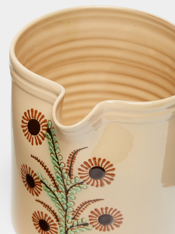 Poterie d’Évires - Flowers Hand-Painted Ceramic Large Straight-Edge Jug -  - ABASK