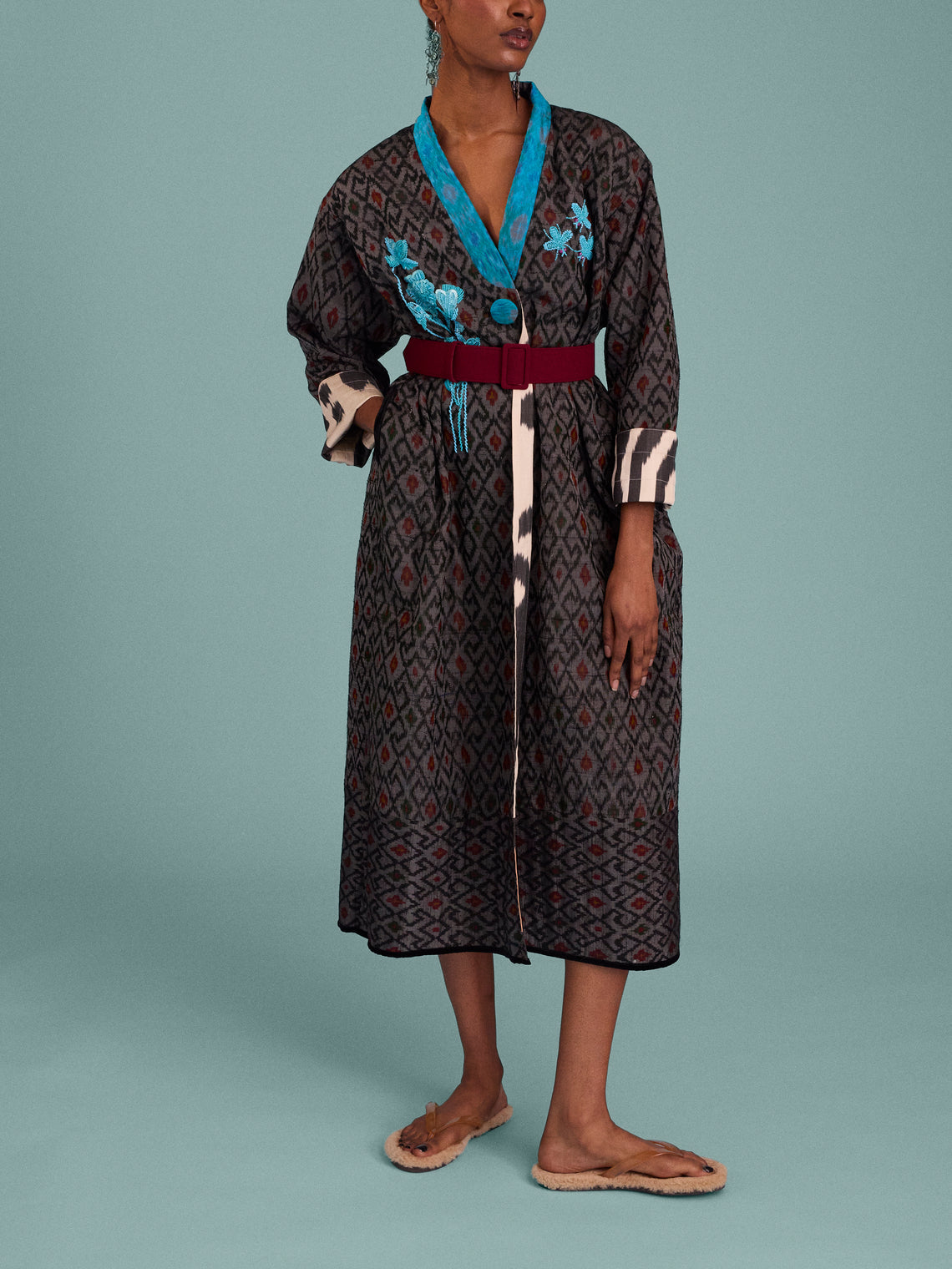 Nazzy Beglari - Hand-Loomed Ikat Cotton Reversible Chapan-Style Robe | One Size - Multiple - ABASK