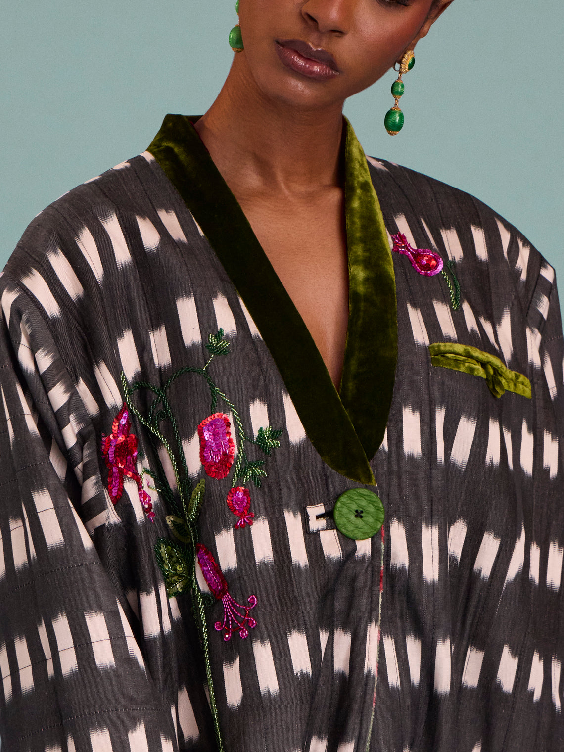Nazzy Beglari - Hand-Loomed Ikat Velvet Reversible Robe | One Size - Multiple - ABASK