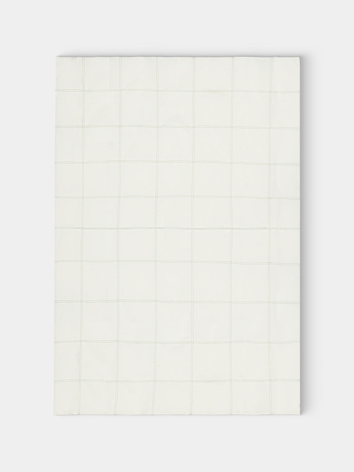 Volga Linen - Botanical Double Hem-Stitch Linen Check Rectangular Tablecloth (157.5in/4m) - White - ABASK