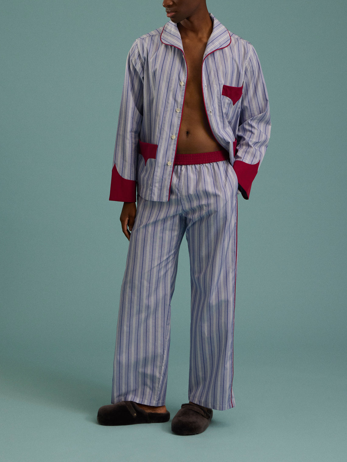 Sebline - Officer's Piccadilly Stripe Cotton Trousers | Size: M/L - Blue - ABASK