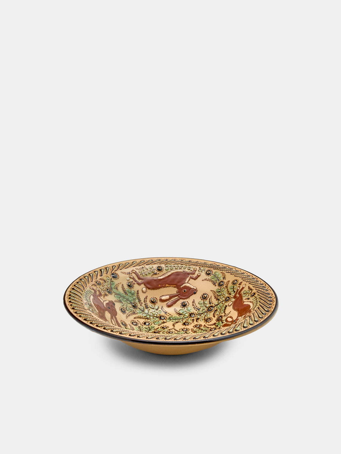 Poterie d’Évires - Rabbits Hand-Painted Ceramic Small Serving Bowl - Cream - ABASK