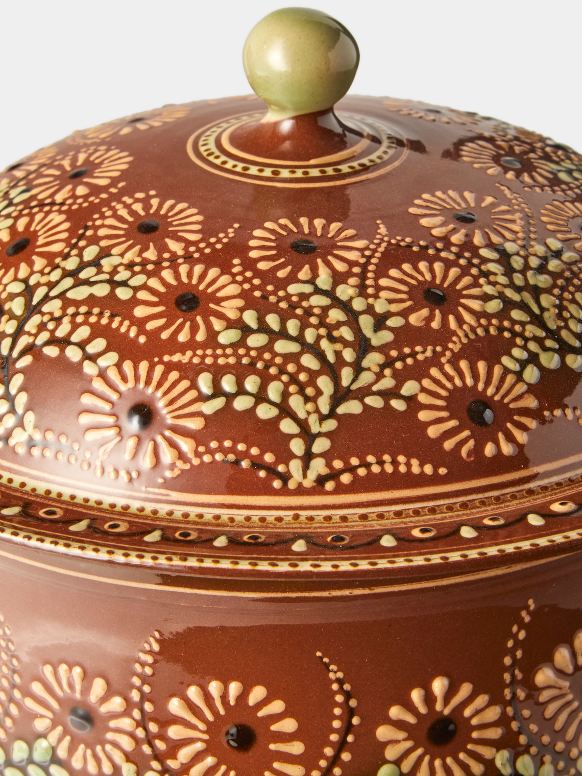 Poterie d’Évires - Flowers Hand-Painted Ceramic Curved Lidded Pot - Light Brown - ABASK