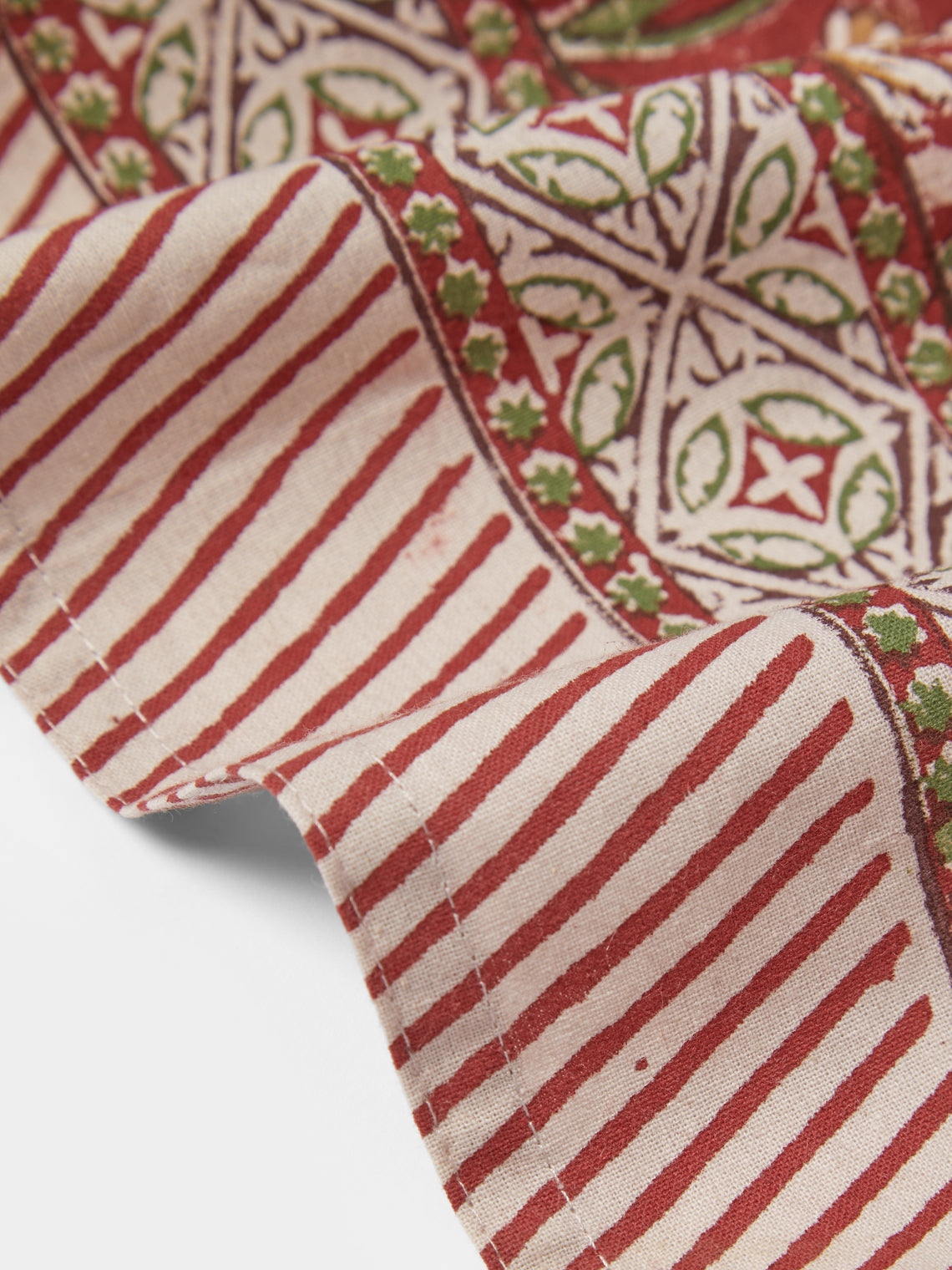 Chamois - Tangier Pomegranate Block-Printed Cotton Rectangular Tablecloth (138in/3.5m) - Multiple - ABASK