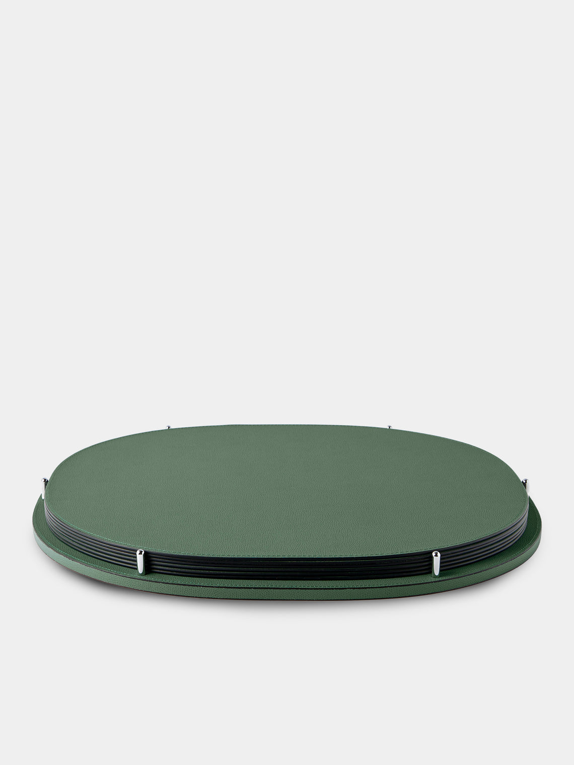 Giobagnara - David Leather Oval Reversible Placemats with Holder (Set of 6) - Green - ABASK - 