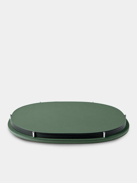 Giobagnara - David Leather Oval Reversible Placemats with Holder (Set of 6) - Green - ABASK - 