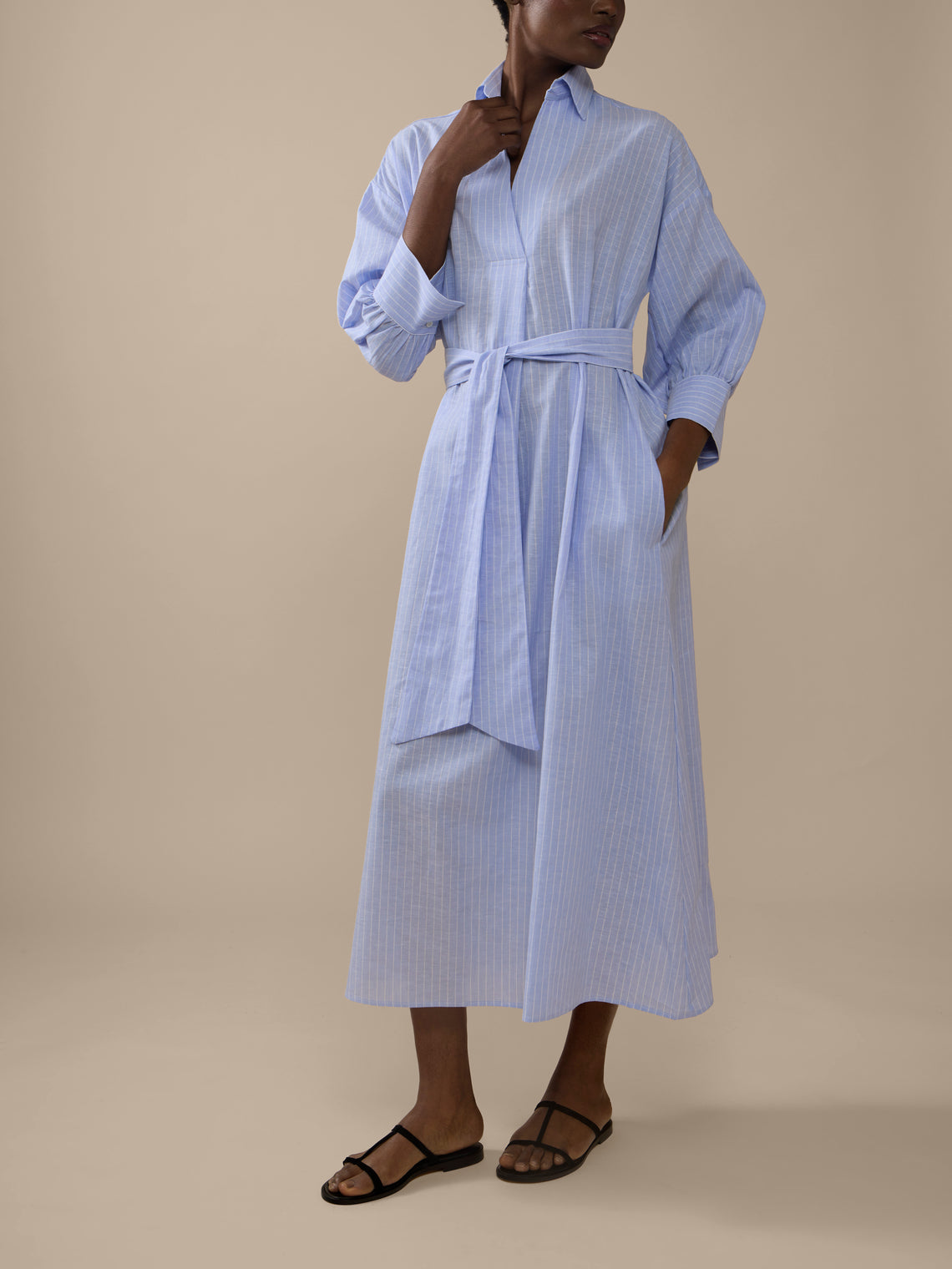 A.Shirt - Cordelia Linen Dress | Size: S - Blue - ABASK