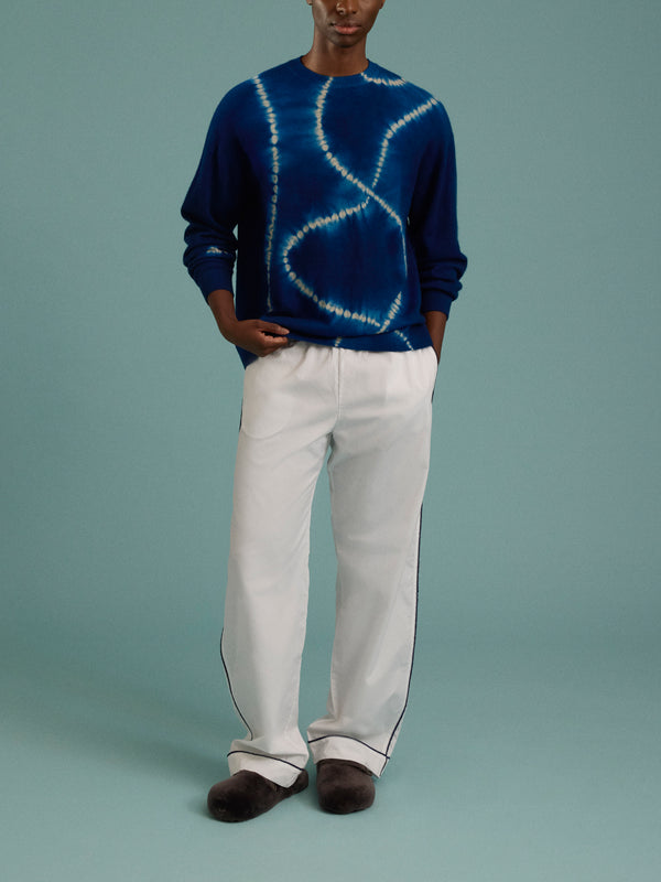 Suzusan - Men's Shibori Cashmere Seamless Wide Crew-Neck Sweater - Blue - ABASK