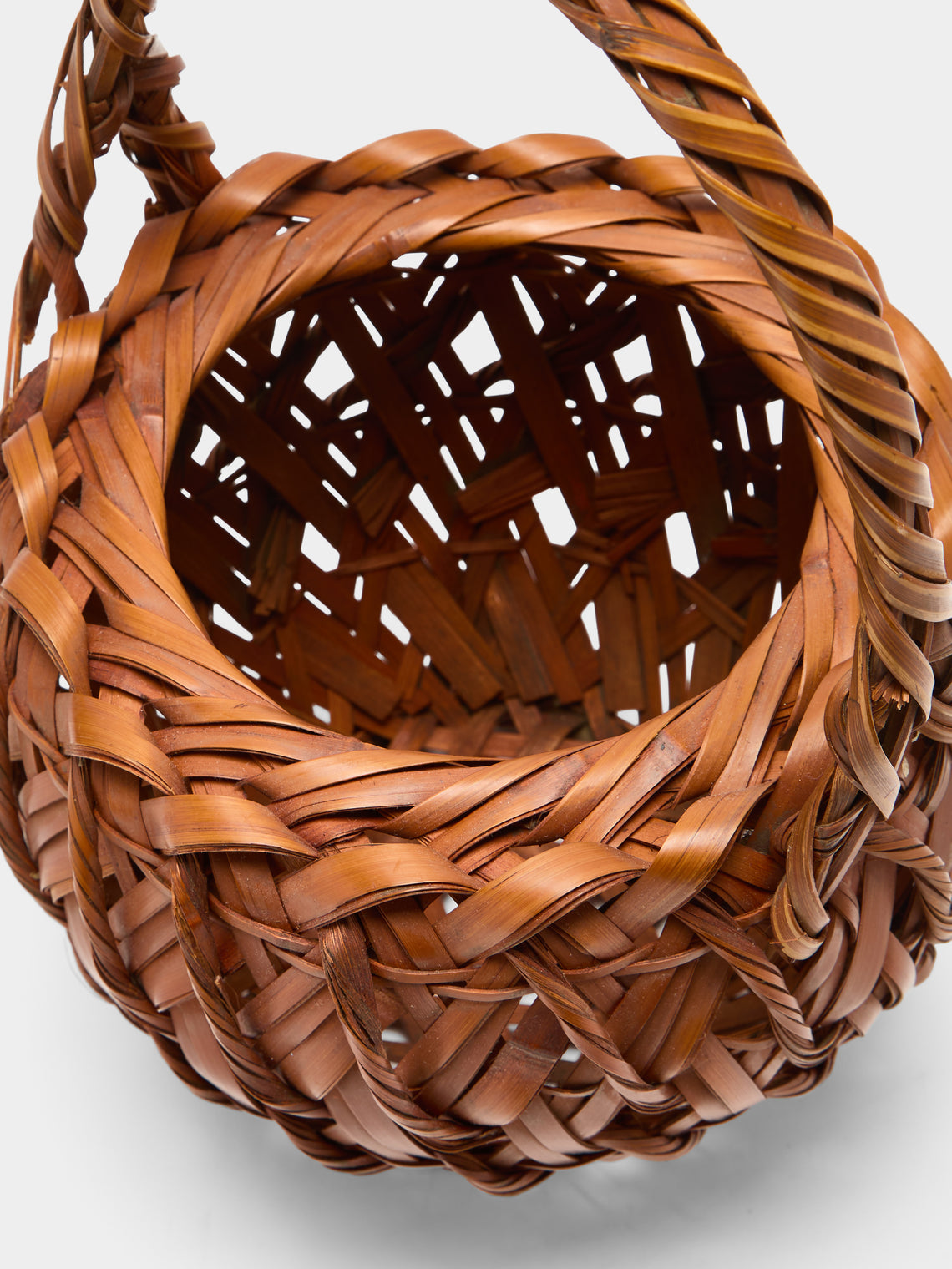 Antique and Vintage - Mid-Century Japanese Bamboo Ikebana Basket - Brown - ABASK