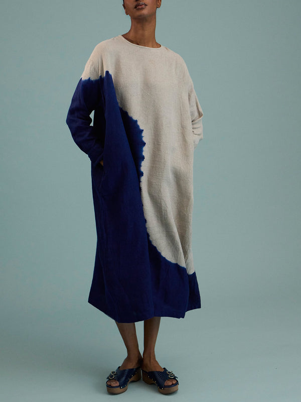 Suzusan - Shibori Linen Wide Dress | Size: S - Navy - ABASK