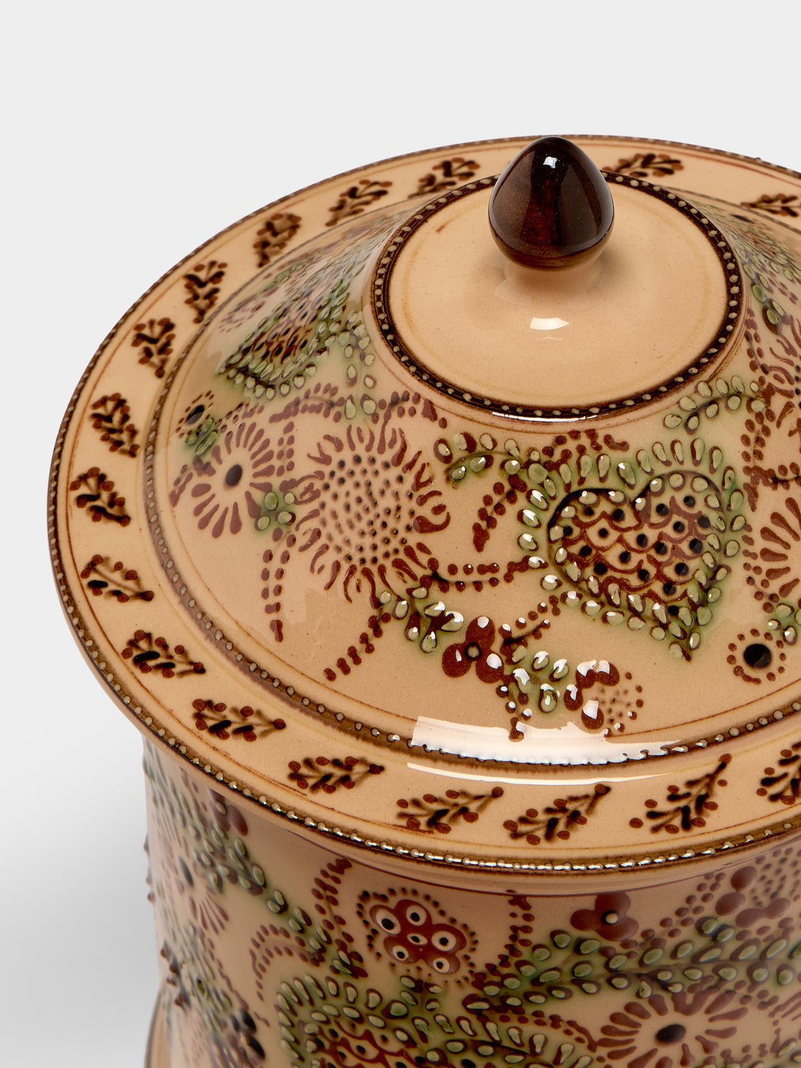 Poterie d’Évires - Flowers Hand-Painted Ceramic Medium Lidded Pot - Cream - ABASK