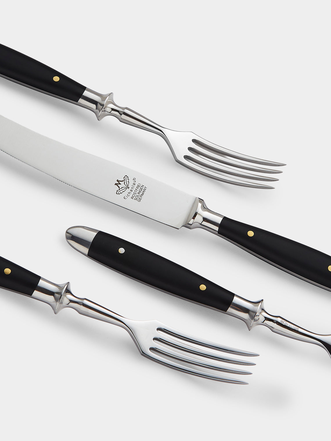 Eichenlaub - Resin Old German Starter / Dessert Cutlery (Set of 4 Pieces) - Black - ABASK