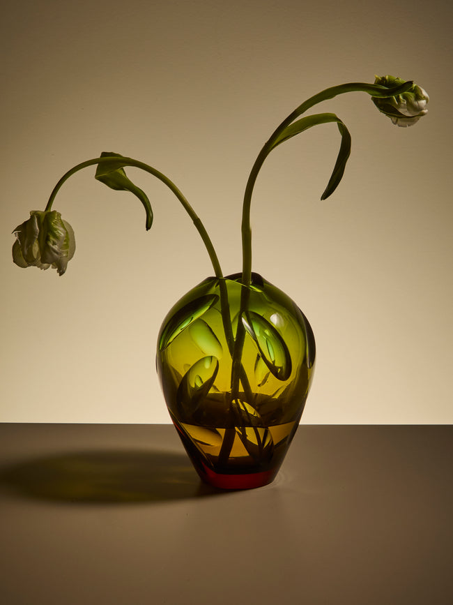 Antique and Vintage - 1970s Val Saint Lambert Crystal Vase (8in/20cm) - Green - ABASK