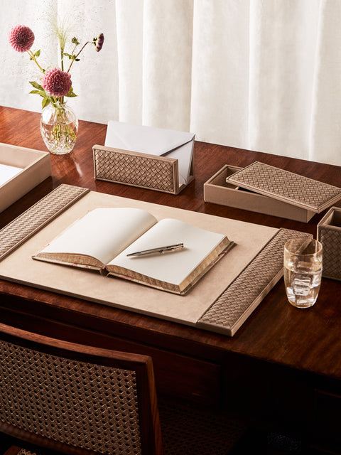 Riviere - Woven Leather Desk Set (Set of 5) - Beige - ABASK