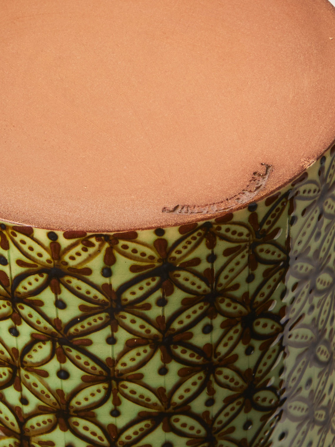 Poterie d’Évires - Geometric Hand-Painted Ceramic Utensil Pot - Green - ABASK