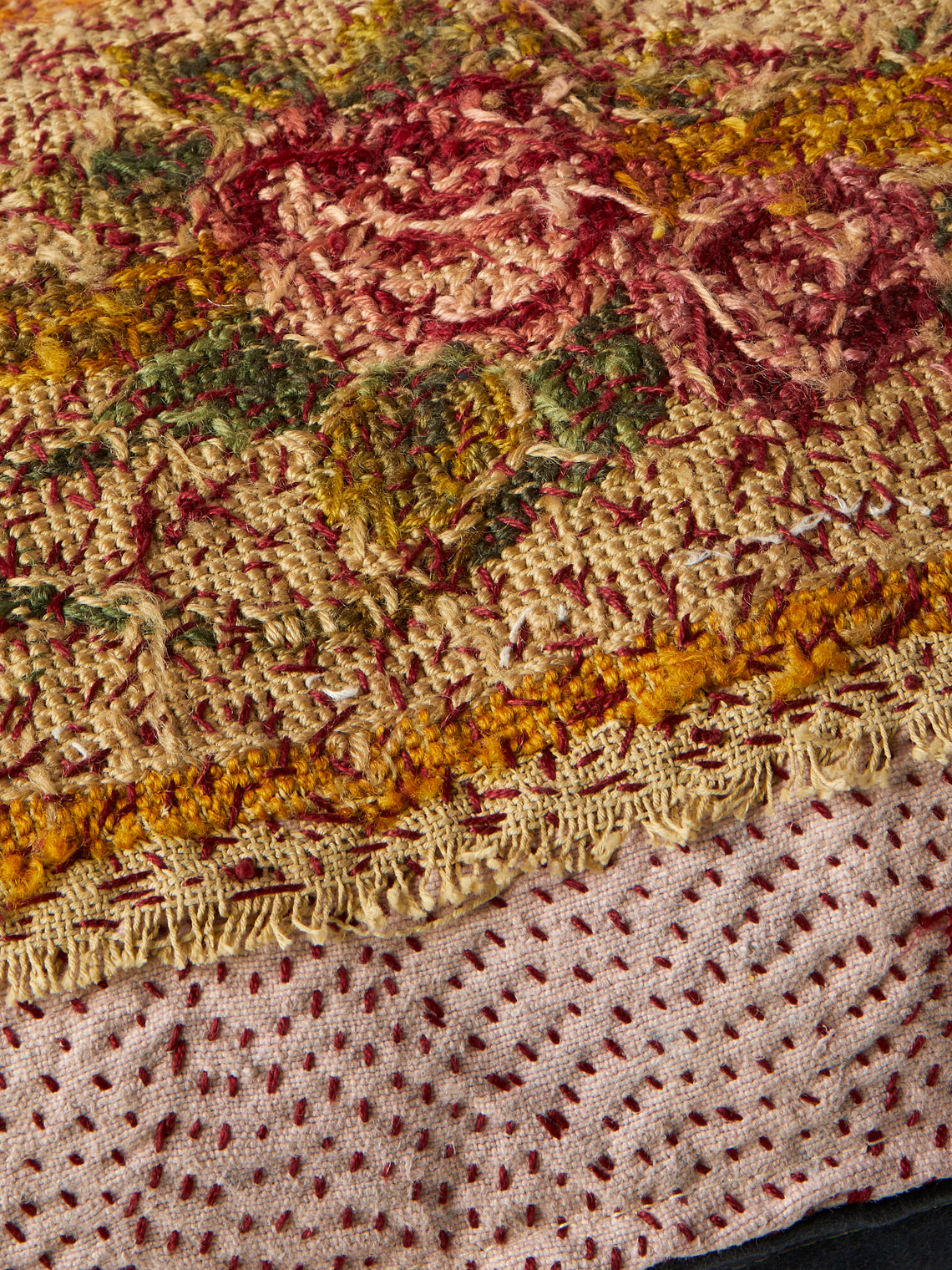 By Walid - 19th-Century Needlepoint Wool, Linen and Damask Cushion (33.5in/85cm) - Multiple - ABASK